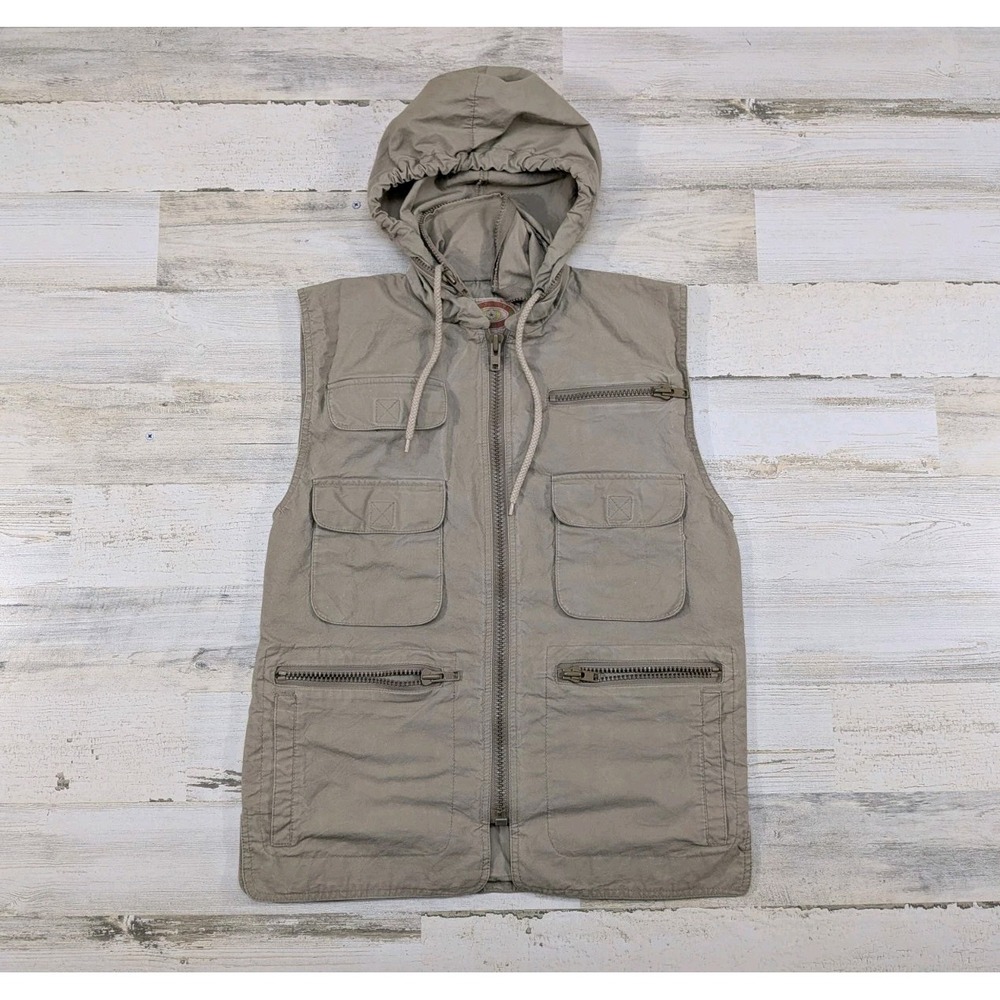 Vintage Banana Republic Vest Mens XS Tan Photography Cargo Mill Valley Hooded